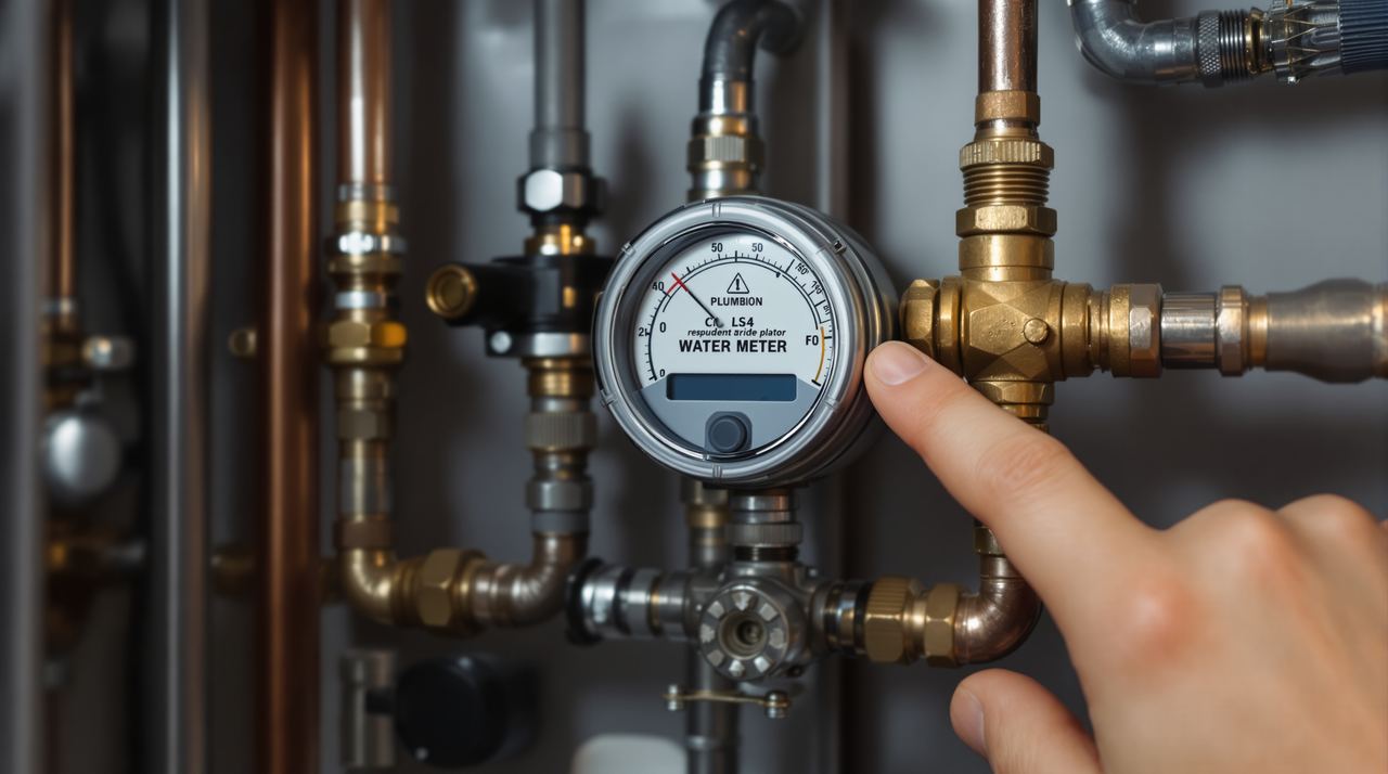 Fontanero comprobando el contador de agua de una vivienda para verificar si hay fuga