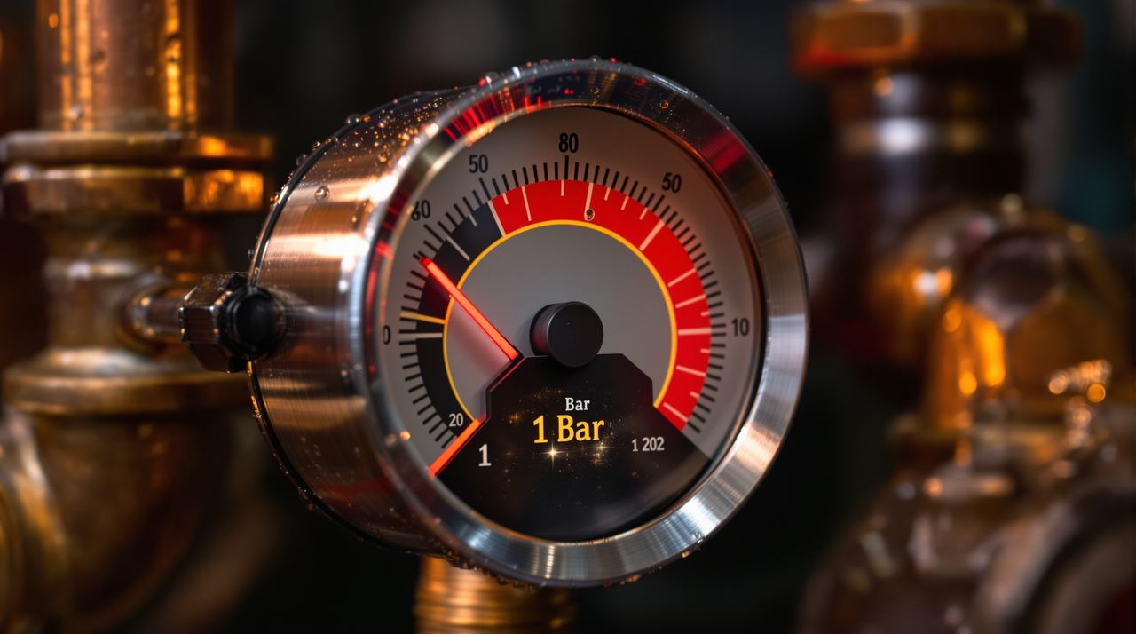 Manómetro de caldera de gas marcando por debajo de 1 bar