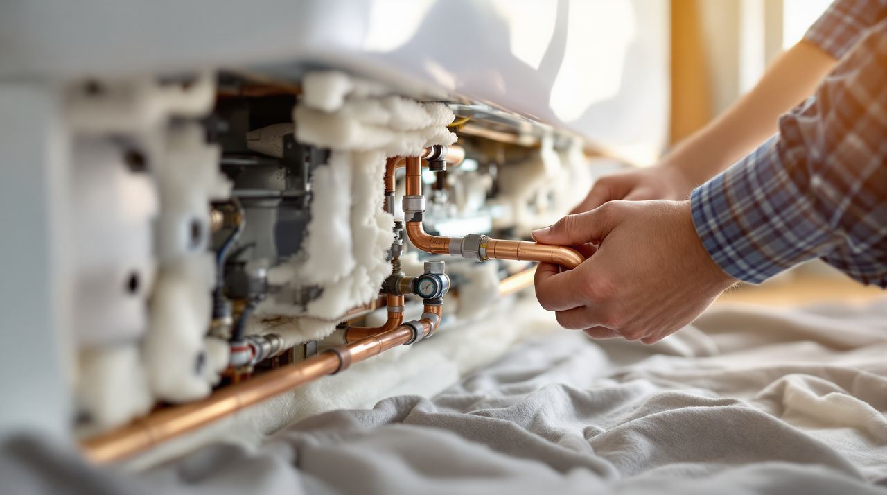 Técnico de ICEBOX instalando un split de aire acondicionado en una vivienda de Gavà