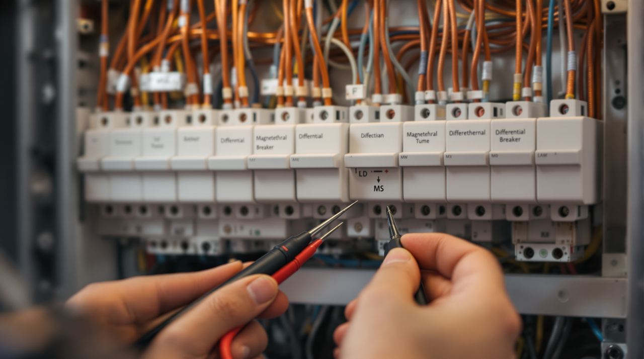 Electricista revisando un cuadro eléctrico moderno en una vivienda de Barcelona