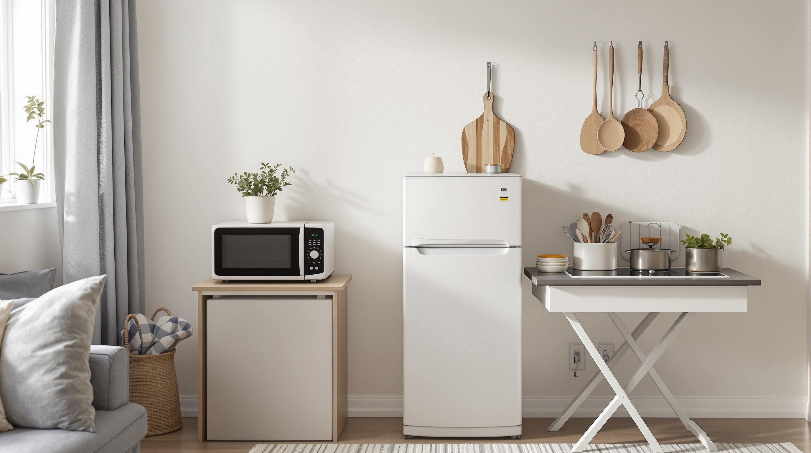 Cocina provisional en el salón durante la reforma de la cocina principal