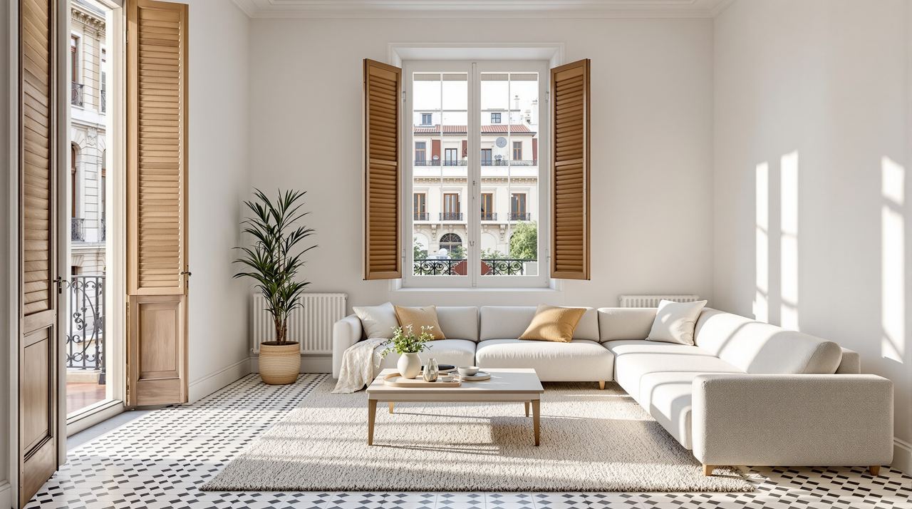 Salón reformado en piso del Eixample de Barcelona listo para venta